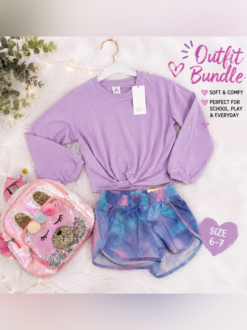 NWT Girls All in Motion Outfit Bundle + Cat & Jack Bunny Backpack | Size 6/7